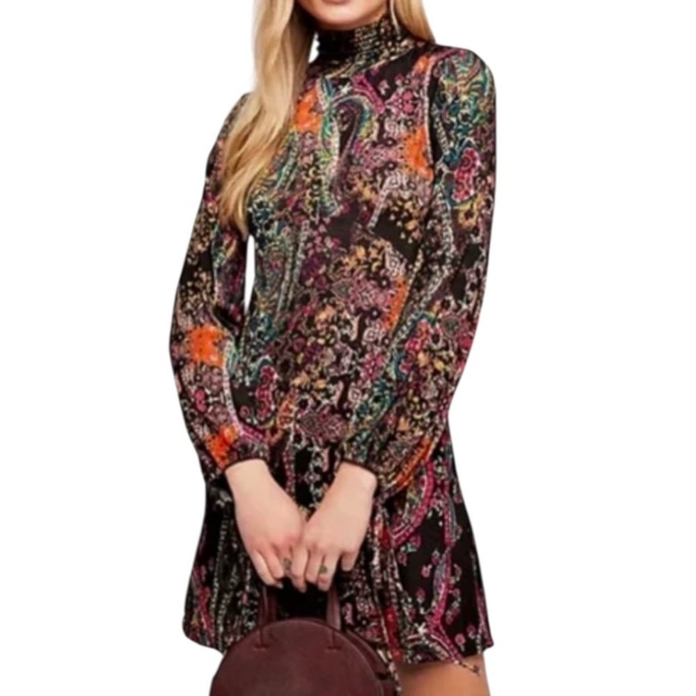 NWT Free People All Dolled Up Dress Black Floral Paisley Size Medium - Picture 2 of 12